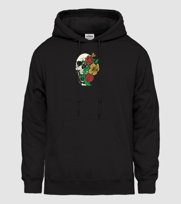Trandafir craniu model negru pe tricou