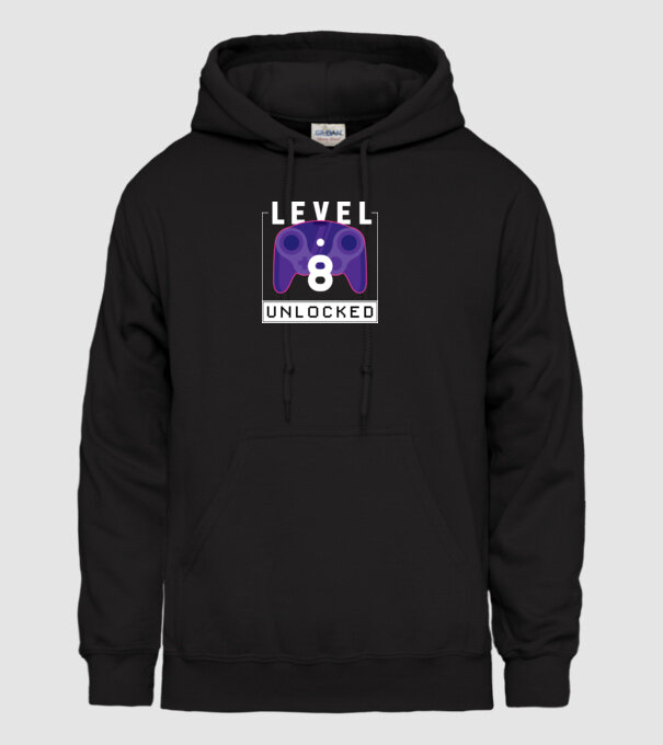 Level 8 Unlocked Gamer Birthday model negru pe tricou