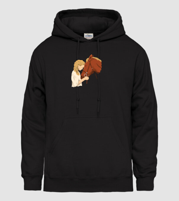 Fată cu cal model negru pe tricou