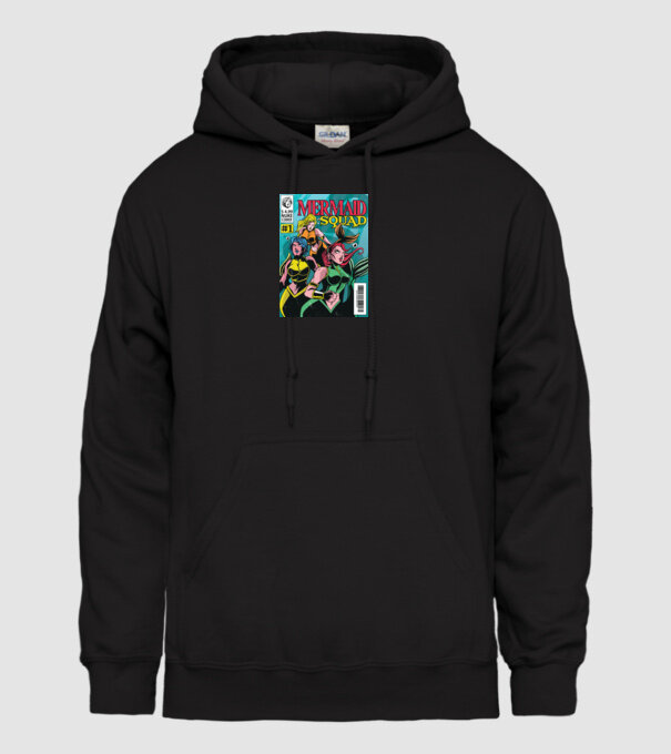 benzi desenate Mermaid Squad model negru pe tricou