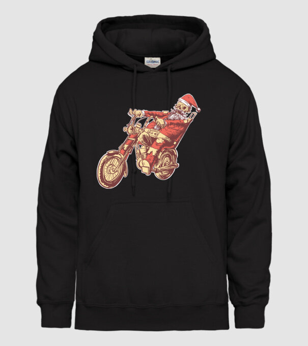 Moș Crăciun Motociclist model negru pe tricou