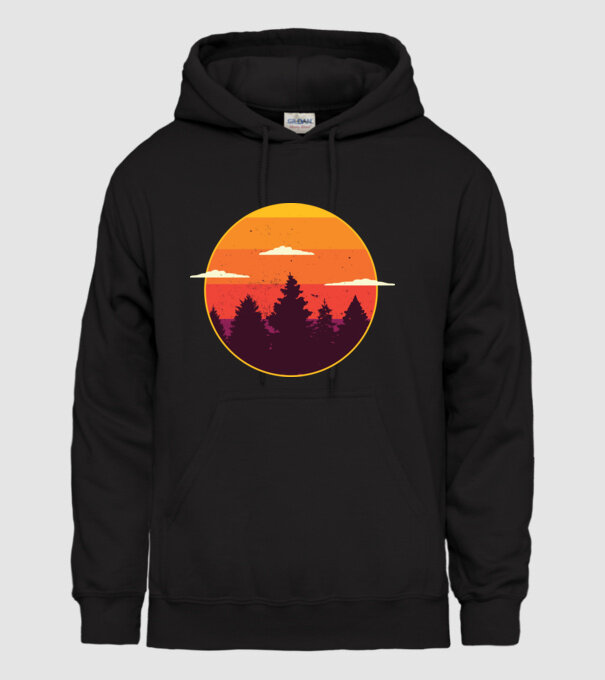 Apus de soare în pădure model negru pe tricou