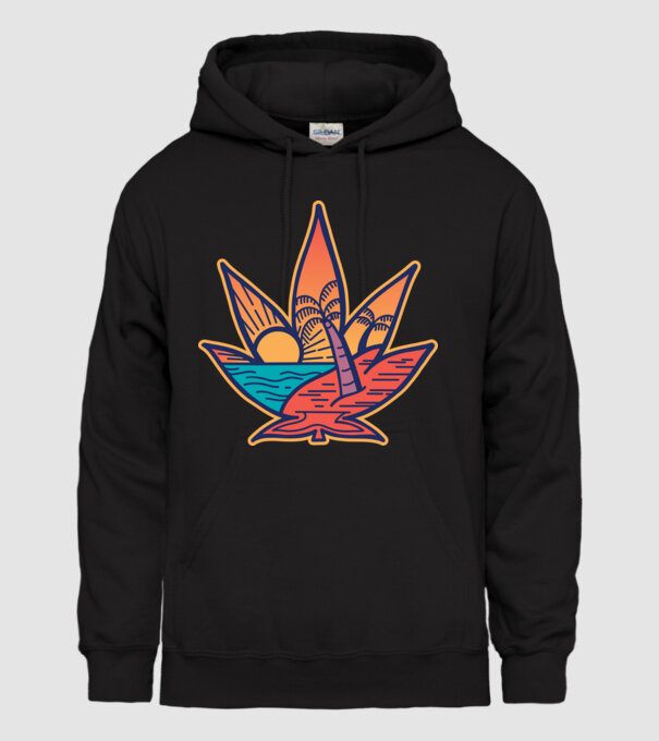 Apus de soare Frunză de marijuana model negru pe tricou