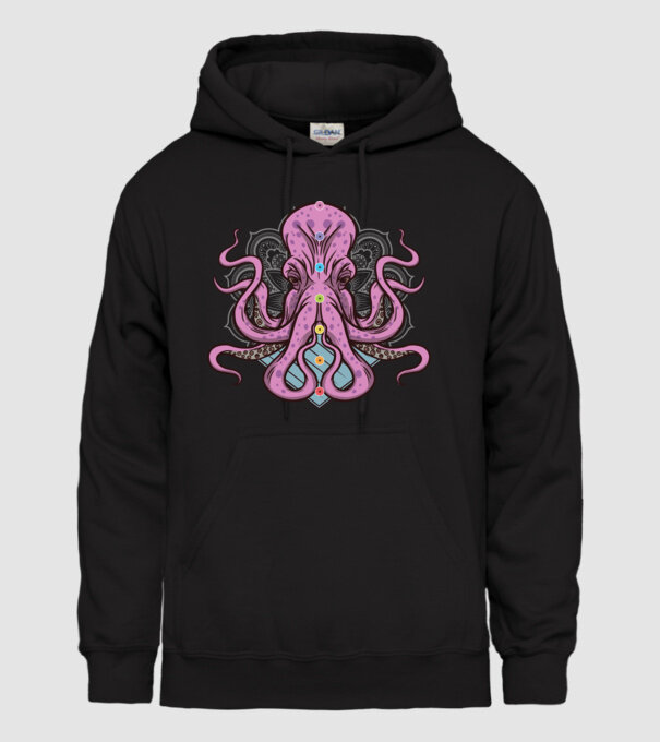 Yoga Octopus model negru pe tricou