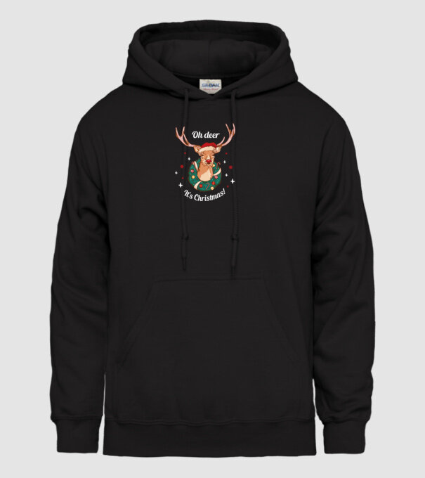 Oh deer, Christmas is here model negru pe tricou