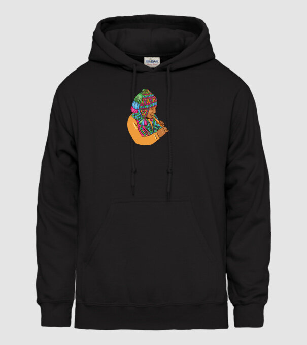 Muzician peruan indigen model negru pe tricou