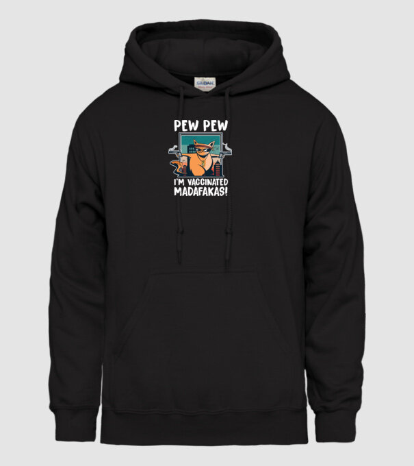 Pew Pew Pew Sunt vaccinat Madafakas model negru pe tricou