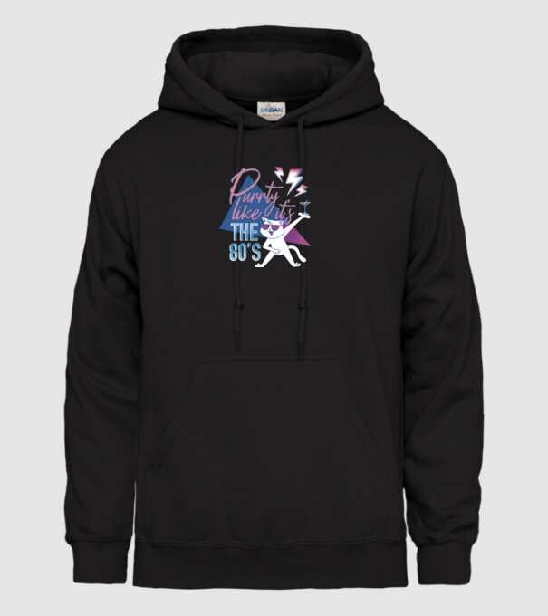 'Purrty Like it''s the 80''s' model negru pe tricou