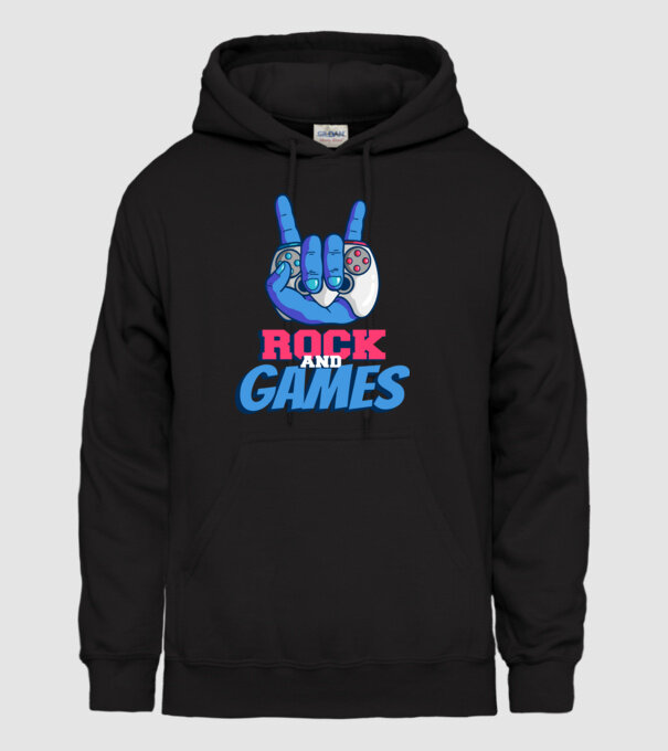 Rock And Games model negru pe tricou