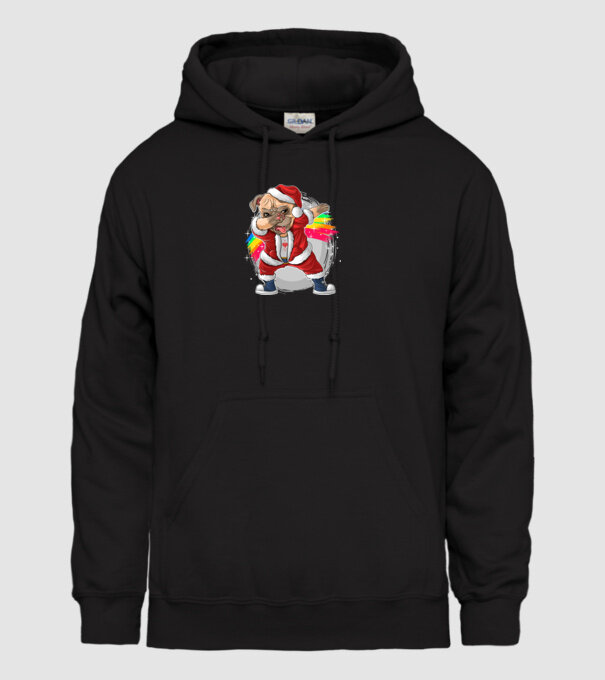 Santa Mops Moș Crăciun model negru pe tricou