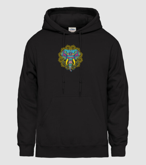 Elefant Mandala Colorat model negru pe tricou