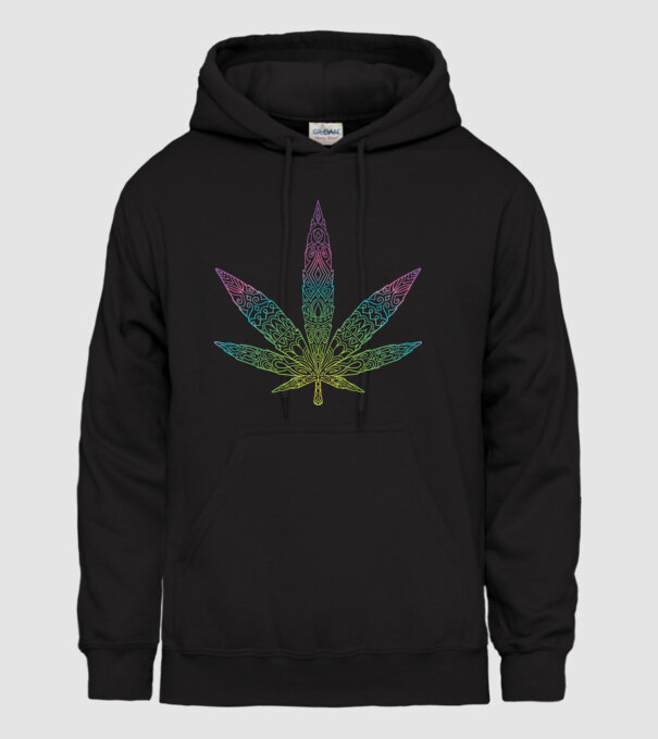 Frunză colorată de marijuana model negru pe tricou