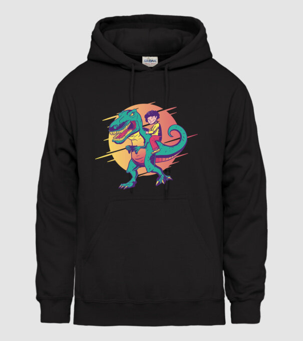 T-rex Gamer dinozaur model negru pe tricou