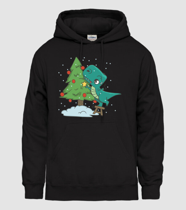T-rex decorare pom de Crăciun model negru pe tricou