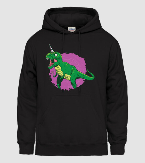 T-rex unicorn model negru pe tricou