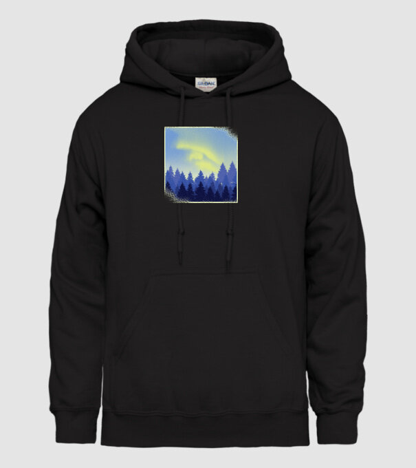 Peisaj de iarnă în pădure model negru pe tricou