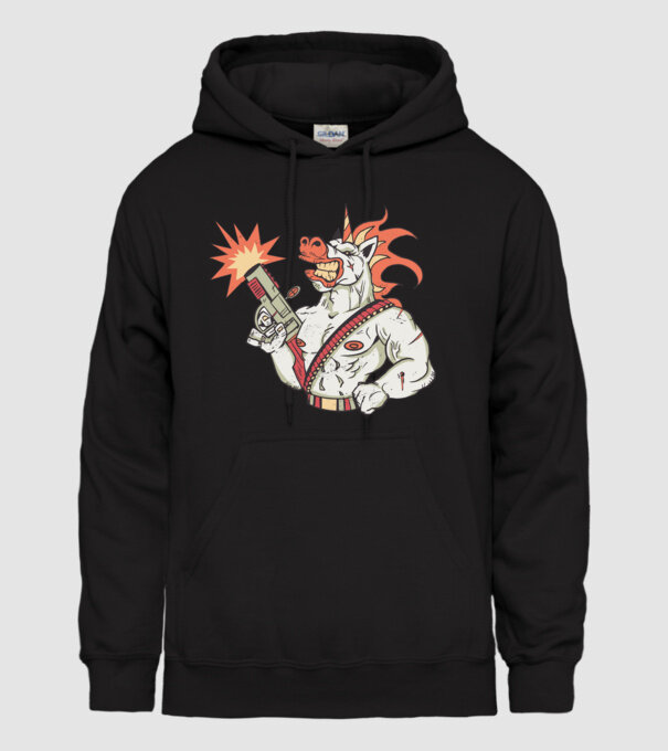 Unicorn Războinic model negru pe tricou