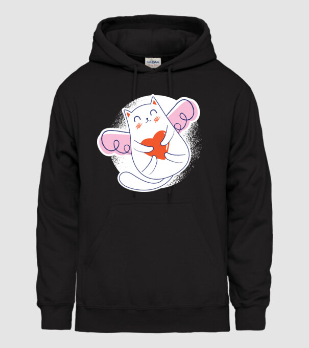 Pisică Valentin model negru pe tricou