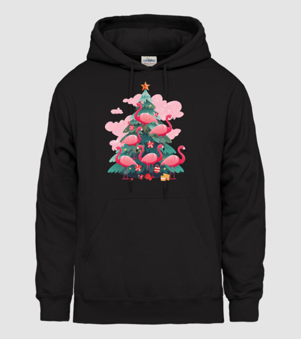 flamingo pom de Crăciun model negru pe tricou
