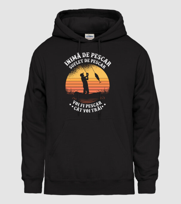 inimă de pescar, suflet de pescar, voi fi pescar cât voi trăi model negru pe tricou