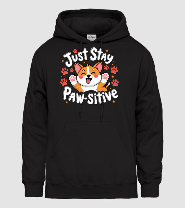 Just Stay Paw-sitive Negru model negru pe tricou