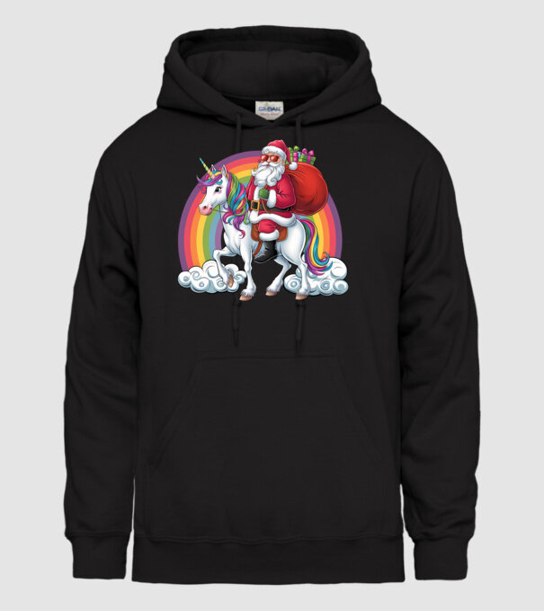 Moș Crăciun cool pe un unicorn 2 model negru pe tricou
