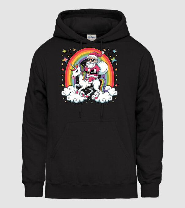 Moș Crăciun cool pe un unicorn model negru pe tricou