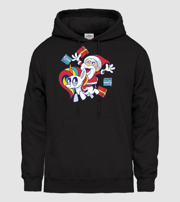 Moș Crăciun pe un unicorn model negru pe tricou