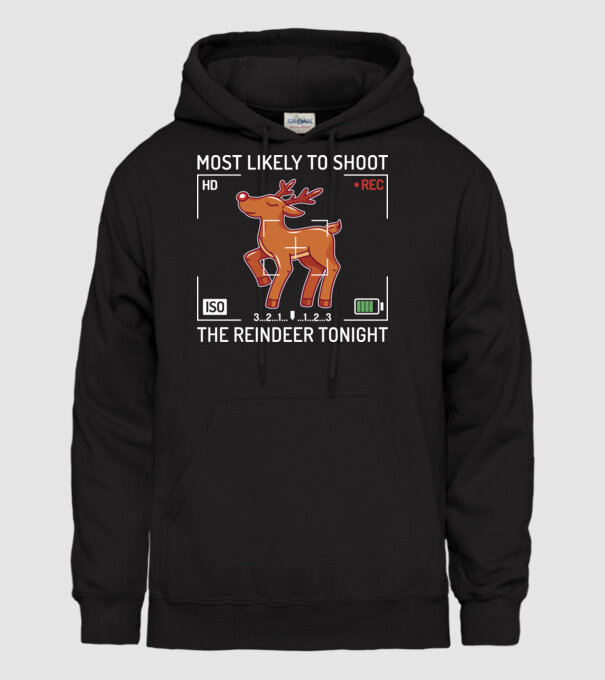 Most likely to shoot the reindeer tonight model negru pe tricou
