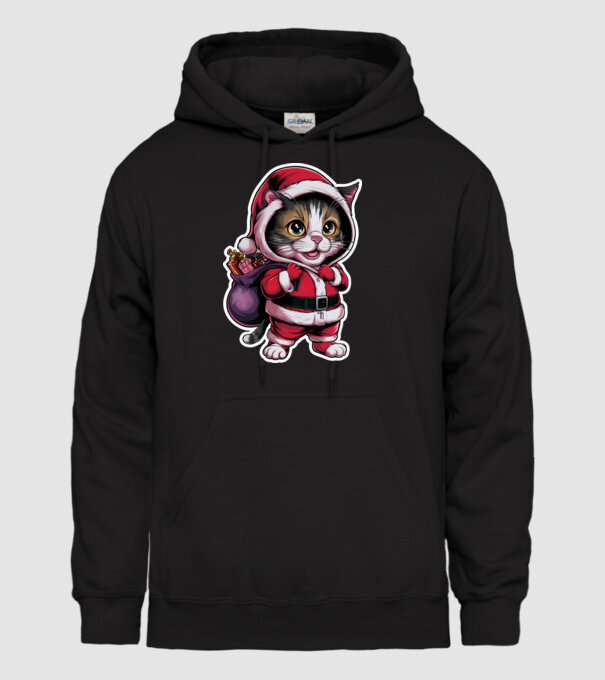 Santa Cat model negru pe tricou