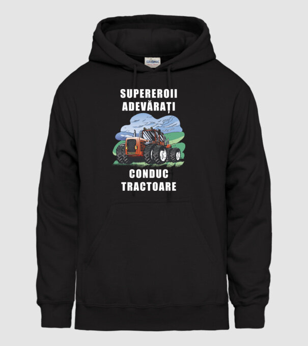 Supereroii adevărați conduc tractoare_D3470804 model negru pe tricou