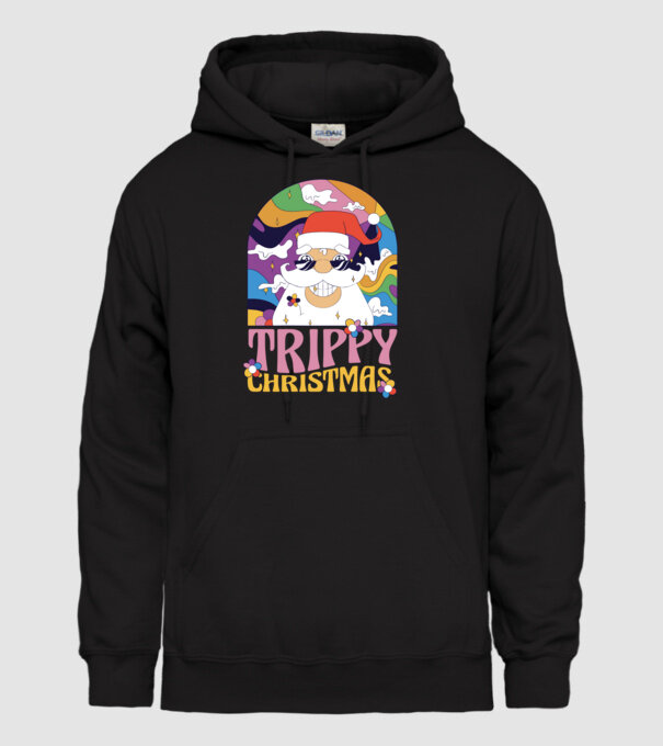 Trippy Christmas model negru pe tricou
