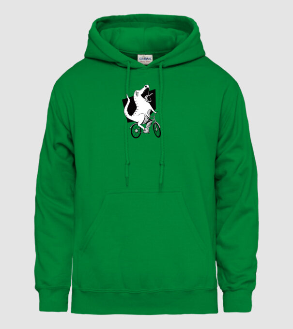 Dinozaur cu bicicletă model verde pe tricou