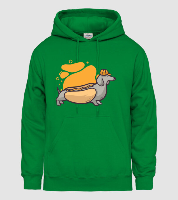 Teckel Hot dog model verde pe tricou