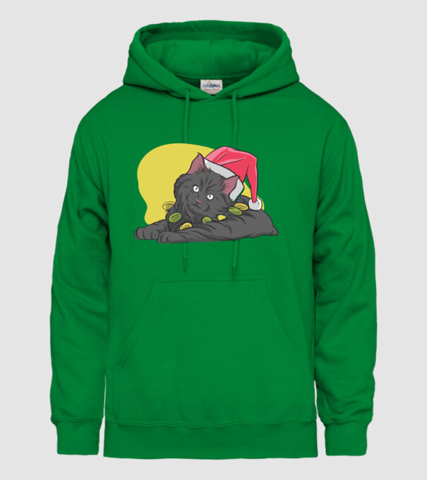 Pisică de Crăciun model verde pe tricou