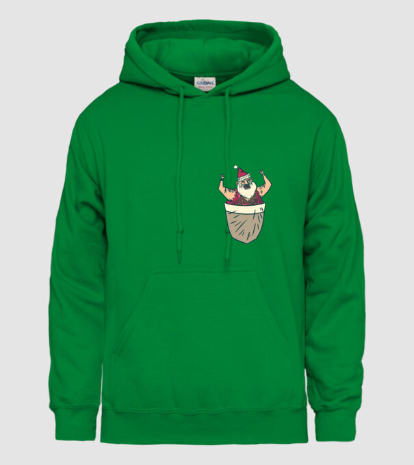Buzunar Moș Crăciun model verde pe tricou