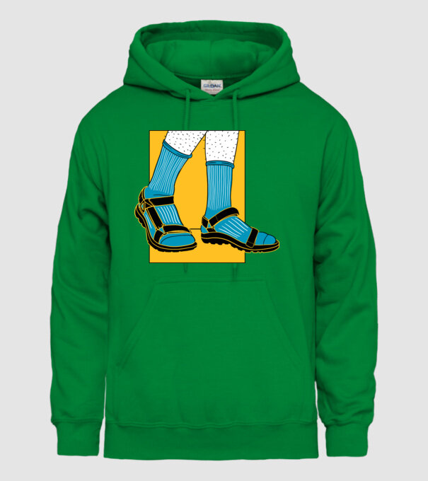 Sandale cu șosete model verde pe tricou