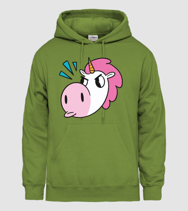 Unicorn supărat model verde de măr pe tricou