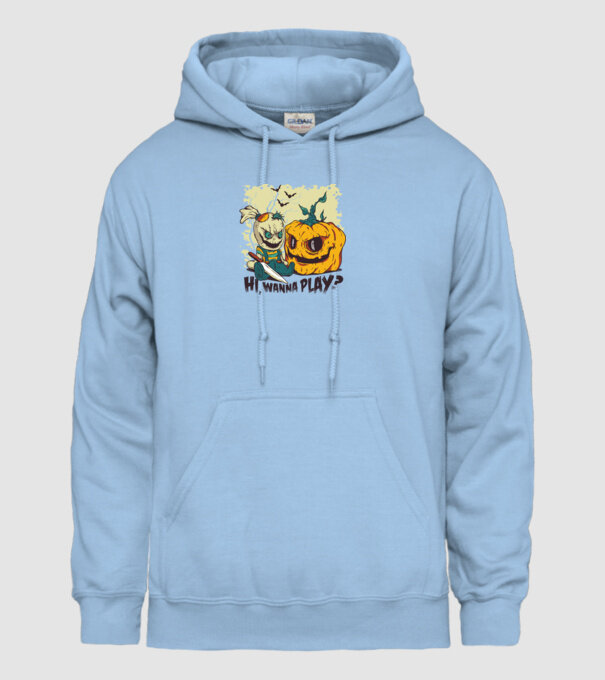Vrei să te joci? Halloween model albastru deschis pe tricou