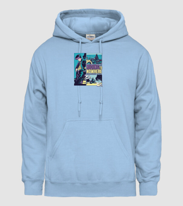 Anime Vaporwave Riding Nowhere model albastru deschis pe tricou