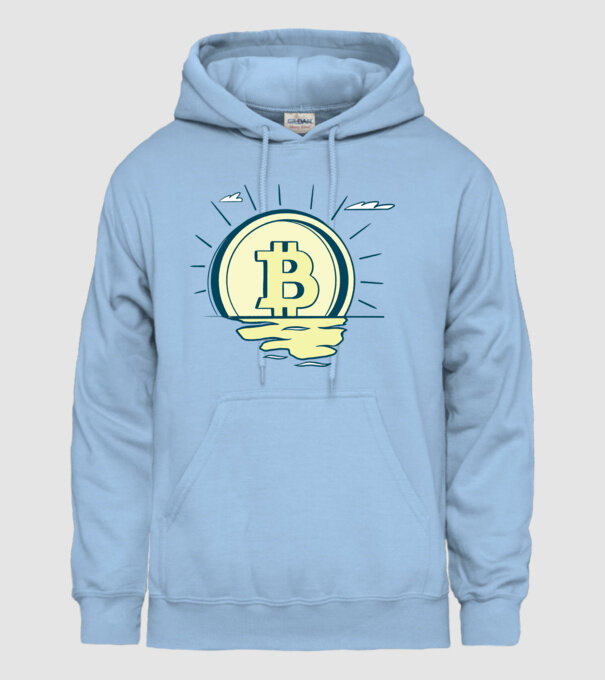 Bitcoin sunrise model albastru deschis pe tricou