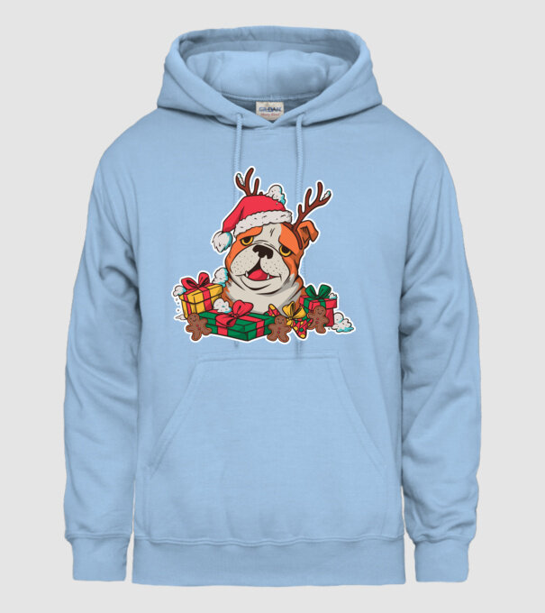 Bulldog de Crăciun model albastru deschis pe tricou