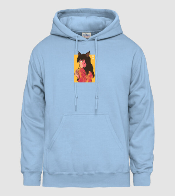 Pisică Fată Anime model albastru deschis pe tricou