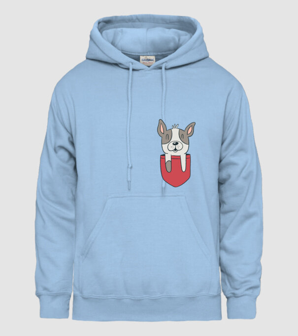 Buzunar pentru Bulldog francez drăguț model albastru deschis pe tricou