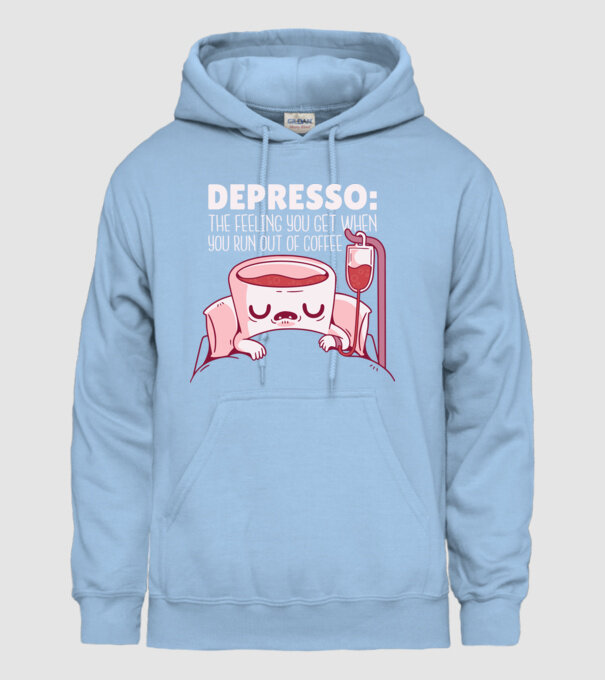 Depresso - Sentimentul când rămâi fără cafea model albastru deschis pe tricou
