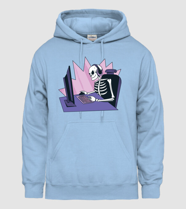 Schelet Gamer model albastru deschis pe tricou