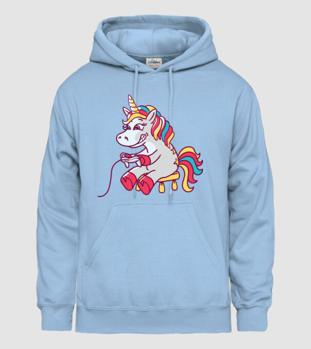 Gamer Unicorn model albastru deschis pe tricou