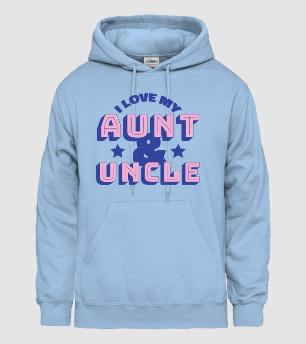 I Love My Aunt & Uncle model albastru deschis pe tricou