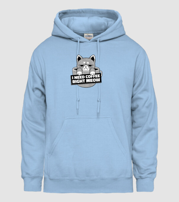 I need Coffee Right Meow model albastru deschis pe tricou
