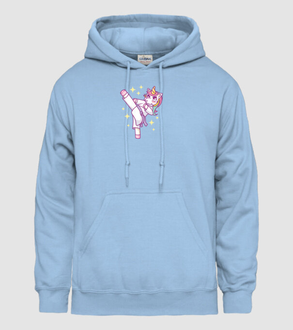 Karate unicorn model albastru deschis pe tricou